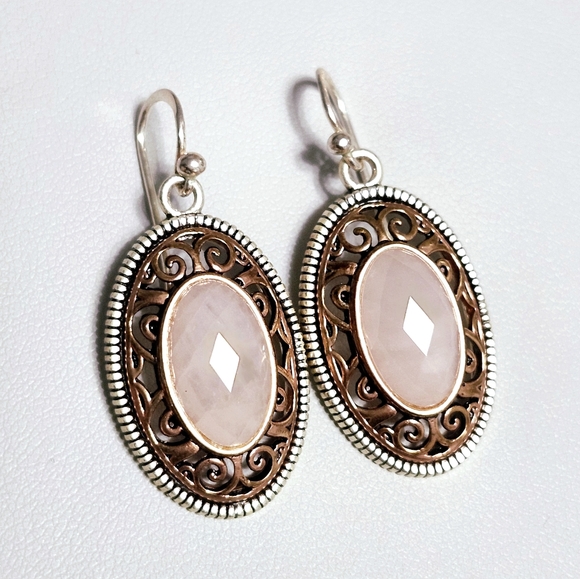 BARSE Rose Quartz Silver Earrings 1.5" - Picture 7 of 12